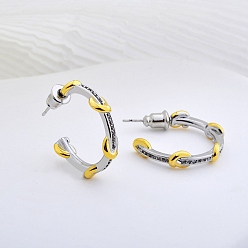 Платиновый & Золотой Серьги-гвоздики в форме буквы С из латуни с микропаве из прозрачных кубических цирконий для женщин, платиной и золотом, 23x4.5 мм