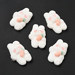 White Opaque Resin Cabochons, Flocky Rabbit with Carrot, White, 30x20.5x7mm