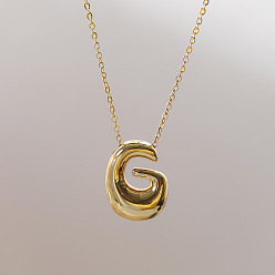 Letter G Brass Chunky Initial Pendant Necklaces, with Stainless Steel Lobster Claw Clasps, Real 14K Gold Plated, Letter G, 17.72~18.90 inch(45~48cm)