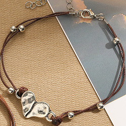 Перу Сплав многожильных браслеты, браслеты из воскового шнура heart ccb link, Перу, 6-3/4 дюйм (17 см)