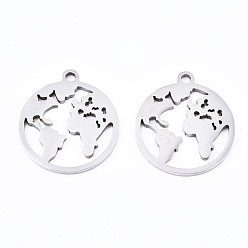 Stainless Steel Color 201 Stainless Steel Pendants, Laser Cut, Earth, Stainless Steel Color, 17x15x1mm, Hole: 1.4mm