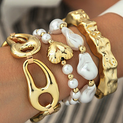 Золотой Набор из тянущихся браслетов и манжет из железа и пластика CCB для женщин, золотые, 6-1/4 дюйм (16 см), 4 шт / комплект