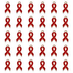 Красный Подвески из эмали и сплава, Форма ленты осведомленности о СПИДе, свет позолоченные, красные, 20x10x2 мм, отверстие : 2 мм