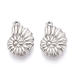 Stainless Steel Color 304 Stainless Steel Pendants, Conch Charm, Anti-Tarnish, Stainless Steel Color, 20x13.1x4mm, Hole: 1.4mm