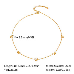 Бабочка 304 ожерелья из звеньев цепи из нержавеющей стали для женщин, реальный 18 k позолоченный, бабочка, 15.75 дюйм (40 см)