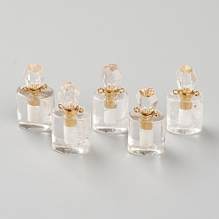 Хрусталь Природного кварца хрустальных подвесок, подвески из горного хрусталя, открываемый флакон духов, с фурнитурой латунной золотого тона, 33~35x17~19x11~13 мм, отверстие : 2 мм, емкость: 1 мл (0.03 жидких унций)