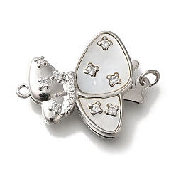 Платина Покрытие стойки латунь микро паве застежка для коробки из кубического циркония, с оболочкой, без свинца и без кадмия, долговечный, бантом, платина, 20x19x4 мм