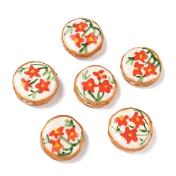 Оранжево-Красный Фарфоровые бусины ручной работы, бусины ручной работы, плоские круглые с цветком, с эмалью, оранжево-красный, 19~20x7~8 мм, отверстие : 1.5~1.8 мм