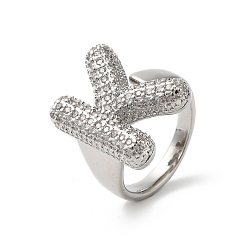 Letter K Открытое кольцо-манжета из латуни с надписью Micro Pave и прозрачным цирконием для женщин, без кадмия, без никеля и без свинца, платина, Письмо K, 19.5x15 мм, размер США 6 (16.5 мм)