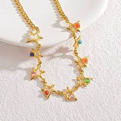Звезда Богемный 304 ожерелья из нержавеющей стали и окрашенной цветной синтетической бирюзы для женщин, реальный 18 k позолоченный, звезда, 17.52 дюйм (44.5 см)