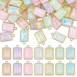 Mixed Color 56Pcs 7 Colors Alloy Glass Pendants, Rectangle Charm, Faceted, Golden, Mixed Color, 19.5x12x5.5mm, Hole: 1.8mm, 8pcs/color