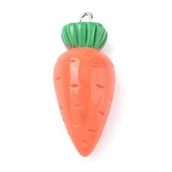 Carrot Непрозрачные подвески смолы, имитировать овощ, с платиновыми тоновыми железными петлями, морковь, 34.5x14x11 мм, отверстие : 2x3 мм