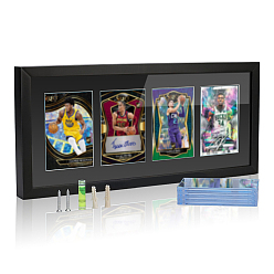 Black Wood Wall-Mounted Trading Card Display Cases, 4 Standard Card Holder for Baseball Football Cards, Rectangle, Black, 420x190x28mm