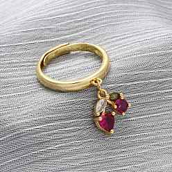 Сердце Открытые манжеты из латуни с микропаве и цирконием для женщин, стойки покрытие, прочное покрытие, без кадмия и без свинца, реальный 18 k позолоченный, сердце, 11x11 мм, размер США 7 (17.3 мм)