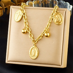 Золотой 304 ожерелья из нержавеющей стали с овальным крестом для женщин, золотые, 15.87 дюйм (40.3 см)