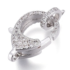 Real Platinum Plated Brass Micro Pave Cubic Zirconia Lobster Claw Clasps, with Bail Beads/Tube Bails, Long-Lasting Plated, Clear, Real Platinum Plated, 20x13x5.5mm, Hole: 2x2mm, Tube Bails: 10x8x2mm, hole: 1.4mm