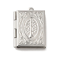 Rectangle 304 Stainless Steel Locket Pendants, Photo Frame Charms for Necklaces, Rectangle with Tree Charm, Stainless Steel Color, Rectangle, 26x19x4.5mm, Hole: 1.8mm, Inner Diameter: 15x10mm