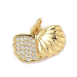 Shell Shape Латунные микро проложить кубического циркония подвески, без кадмия и без свинца, долговечный, стойки покрытие, реальный 18 k позолоченный, с целью перехода в кольце, формы раковины, 10.5x16x3 мм, отверстие : 3 мм