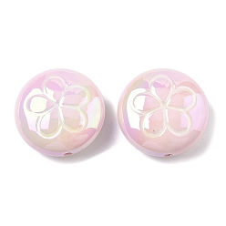 Pink 2 акриловые бусины с УФ-покрытием, радужный, плоские круглые с цветком, с эмалью, розовые, 24.5x10.5~11 мм, отверстие : 2.2 мм