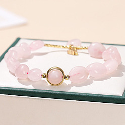 Розовый Кварц Натуральный розовый кварц круглые бусины растягивать браслеты, круглые, внутренний диаметр: 2-1/8 дюйм (5.5 см)