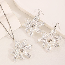 Серебро Комплекты из висячих серег и ожерелий из цветочного сплава со стразами для женщин, серебряные, 530 мм