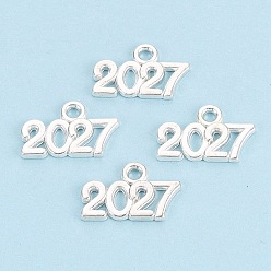 Серебро Подвески из сплава на Новый год, число 2027 прелести, серебряные, 9x14.5x1.5 мм, отверстие : 1.6 мм