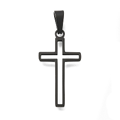 Черный Ионное покрытие (ip) 304 подвески из нержавеющей стали, крестик, полый, для изготовления ювелирных изделий, чёрные, 25x13x1 мм, отверстие : 5x3 мм