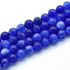 Синий Природного кварца нитей бисера, окрашенные, круглые, Имитация кианита, синие, 6~6.5 мм, отверстие : 0.9~1 мм, около 60~63 шт / нитка, 14.96~15.35 дюйм (38~39 см)