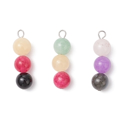 Нержавеющая Сталь Цвет 3 шт. 3 стили крашеный натуральный малайзийский нефрит и розовый кварц и черный оникс (окрашенный и нагретый) и лабрадорит круглые бусины подвески, с 304 петлями из нержавеющей стали, разноцветные, цвет нержавеющей стали, 28.5~29x8.5~9 мм, отверстие : 2.5 мм, 1 шт / стиль