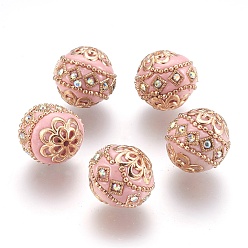 Light Coral Handmade Indonesia Beads, with Metal Findings, Round, Light Gold, Light Coral, 19.5x19mm, Hole: 1mm