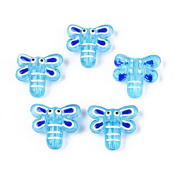 Светло-Голубой Эмалевые бусины ручной работы в технике лэмпворк, стрекоза, Небесно-голубой, 17.2x19.2x8 мм, отверстие : 1.6 мм