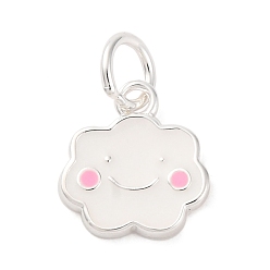Серебро 925 подвески-облака в виде улыбающегося лица из стерлингового серебра с белой и розовой эмалью, с перемычками и 925 штампом, серебряные, 9x9x1.5 мм, отверстие : 3.4 мм