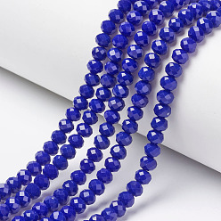 Blue Opaque Solid Color Glass Beads Strands, Faceted, Rondelle, Blue, 8x6mm, Hole: 1mm, about 72pcs/strand, 16.14 inch(41cm)