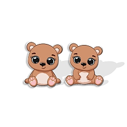 Шоколадный Пластиковые серьги-гвоздики в виде медведя для женщин, цвет шоколада, 15 мм