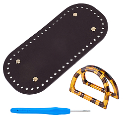 Кокосово-Коричневый Наборы для изготовления кошельков своими руками, в том числе 1 овальные сумки из искусственной кожи для вязания крючком, подкладка для формирования низа ногтя, 2 D-образные ручки из смолы и 1 крючок из оксида алюминия, кокосового коричневый, дно: 22x10x0.36см, отверстие : 5 мм