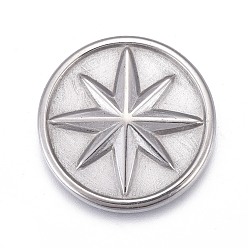 Stainless Steel Color Tarnish Resistant 304 Stainless Steel Cabochons, Flat Round with Eight Pointed Star, Stainless Steel Color, 18x2.5mm