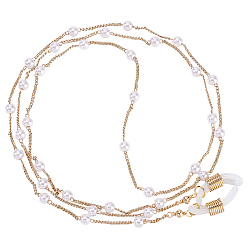 Золотой 1латунные цепочки для очков, шейный ремешок для очков, с пластиковыми круглыми бусинами и резиновыми петлями на концах, белые, золотые, 28.93 дюйм (73.5 см)