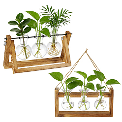 Mixed Color 2 Bags Rustic Triple Glass Hydroponic Vase with Wooden Stand, with 2Pcs PBT & Stainless Steel Lotus Root Washing Brush, Mixed Color, 275x57.5x132.5mm