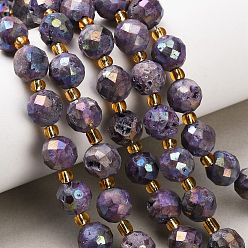 Фиолетовый Гальванические природные друзы геод, граненые, круглые, с бисером, фиолетовые, 10 мм, отверстие : 1.5 мм, около 15 шт / нитка, 7.64'' (19.4 см)