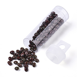 FireBrick 2-Hole Seed Beads, Czech Glass Beads, Opaque Baking Paint Style, FireBrick, 5x3.5~3.8x2.5~2.8mm, Hole: 0.9mm, about 10g/bottle