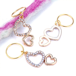 Сердце Бусины из дредов из сплава со стразами, плетение подвески для волос украшения зажимы, сердце, 26x14x2 мм