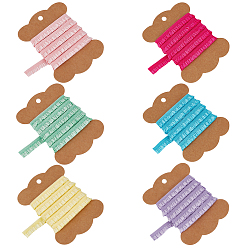 Mixed Color 6 Colors Polyamide Pleated Elastic Lace Trim, Ruffled Stretch Ribbon, with Ribbon Spool, Mixed Color, 3/8 inch(10mm), 3m/color