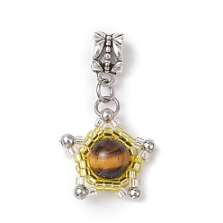 Темно-Золотистый Подвески из бисера цилиндрической формы и натурального тигрового глаза, звезда, темные золотарник, 34x19x8~9 мм, отверстие : 5 мм