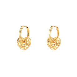 Heart 304 Stainless Steel Hoop Dangle Earrings for Women, Real 18K Gold Plated, Heart, 22x13mm