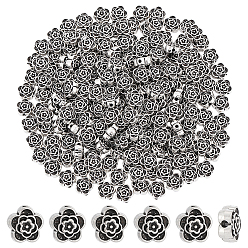 Argent Antique 200 Perles en alliage de style tibétain, sans plomb et sans cadmium et sans nickel, fleur, argent antique, 7x4mm, Trou: 1mm