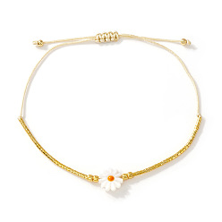 (404) Непрозрачное AB Кислое яблоко Богемные стеклянные бисерные плетеные браслеты, Украшения из натуральных ракушек для женщин., маргаритка, цветочный белый, 11.02 дюйм (28 см)