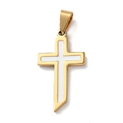 Золотой 201 нержавеющей стальной эмали подвески, крест прелести, вакуумное покрытие pvd, золотые, 30x16x2 мм, отверстие : 7x3.5 мм