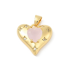 Настоящее золото 18K Латунные микропаве прозрачные подвески с фианитом, сердце прелести, со стеклом, без свинца и без кадмия, стойки покрытие, реальный 18 k позолоченный, 17.5x19x8 мм, отверстие : 5 мм