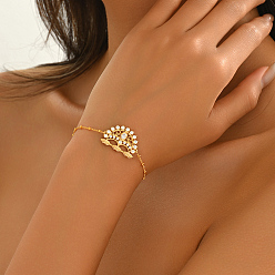 Золотой Браслеты-цветочки из латуни с микропаве из прозрачных кубических цирконий, спутниковые цепи браслеты для женщин, золотые, 5/8x7/8 дюйм (1.7x2.3 см), внутренний диаметр: 6-1/4 дюйм (16 см)