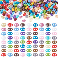 Couleur Mélangete 300 pièces de perles de rocaille en verre opaque de couleurs, 2-trou, ovale, couleur mixte, 3~4x5x2.5~3mm, Trou: 1~1.2mm